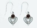 Silver Earring Heart Garnet
