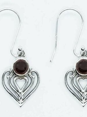 Silver Earring Heart Garnet
