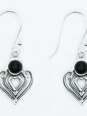 Silver Earring Heart Onyx