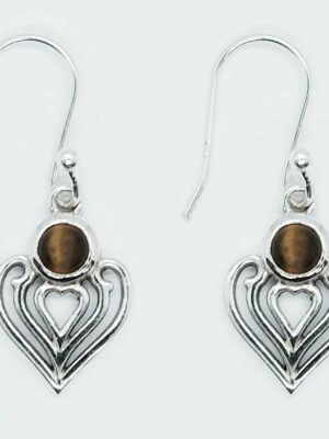 Silver Earring Heart Tiger Eye