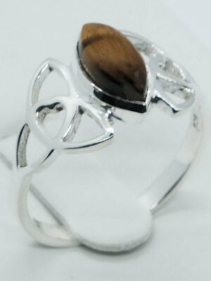 Silver Ring MRQ Cut Tiger Eye