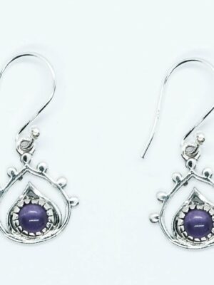 Silver Earring Pear Amethyst