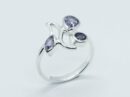 Silver Ring Leaves Cut Amethyst
