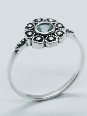 Silver Ring Flower Blue Topaz