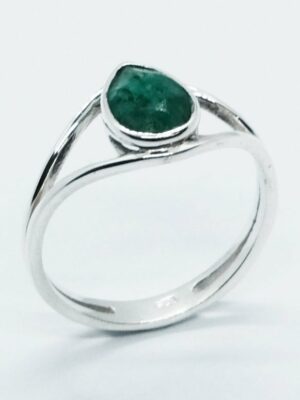 Silver Ring Pear Cut Emerald