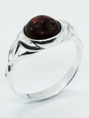 Silver Amber Ring Round 2.3g