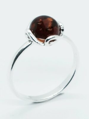 Silver Amber Ring Round 2.3g