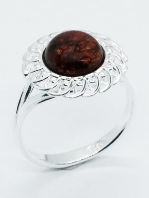 Silver Amber Ring Flower 3g