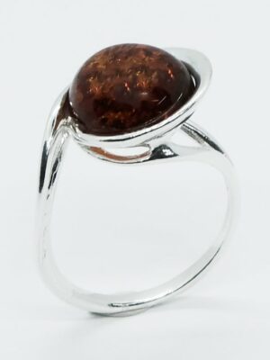 Silver Amber Ring Round 3.4g