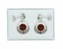 Silver Amber Earring Round Filigree 4g