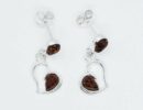 Silver Amber Earring Heart Double Stone 2.7g