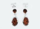 Silver Amber Earring Oval Double Stone 2.7g