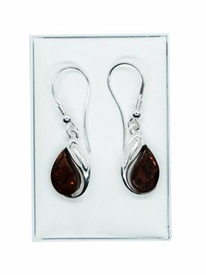 Silver Amber Earring Teardrop 2.8g
