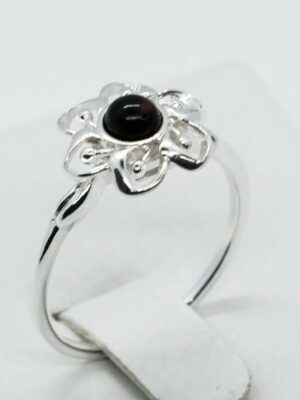 Silver Amber Ring Flower 1.8g
