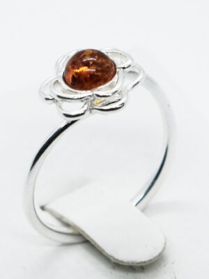 Silver Amber Ring Flower 2.2g