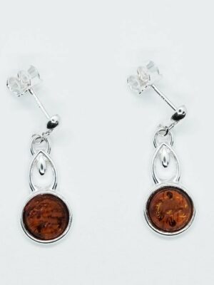 Silver Amber Earring Round 3.2g