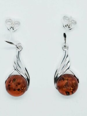 Silver Amber Earring Round 3.5g