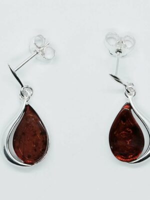Silver Amber Earring Tear 3.3g