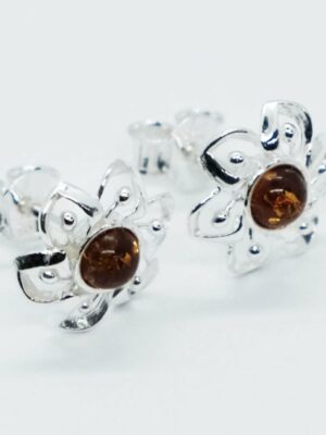 Silver Amber Stud Flower 1.5g