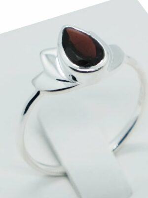Silver Ring Cut Garnet Lotus