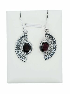 Silver Earring Fan and Garnet