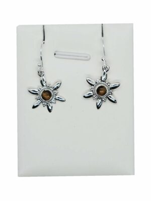 Silver Earring Flower TigerEye