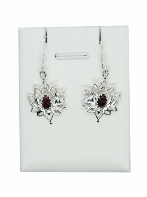 Silver Earring Lotus Garnet
