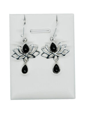 Silver Earring Lotus Onyx