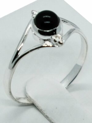 Silver Ring Round Black Onyx