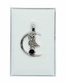 Silver Pendant Moon Owl Onyx