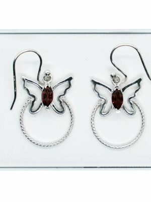 Silver Earring Butterfly Garnet