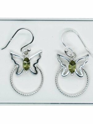 Silver Earring Butterfly Peridot