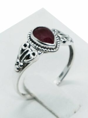 Silver Ring Teardrop Cut Ruby