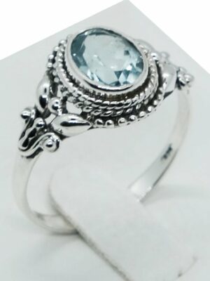 Silver Ring Oval Blue Topaz