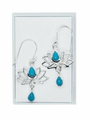 Silver Earring Lotus Double Turquoise