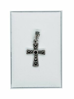 Silver Pendant Marcasite Cross Onyx