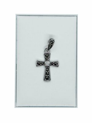 Silver Pendant Marcasite Cross Opal