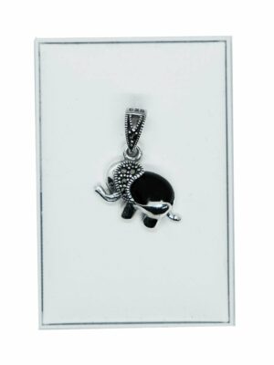 Silver Pendant Marcasite Elephant Onyx