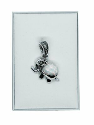 Silver Pendant Marcasite Elephant Fire Opal