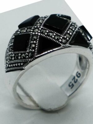 Silver Ring Marcasite Onyx Stones