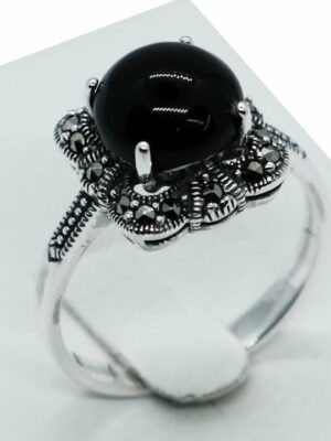 Silver Ring Marcasite Large Onyx