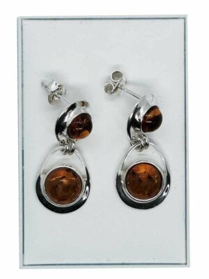 Silver Earring Amber Round