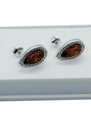 Silver Earring Amber Stud