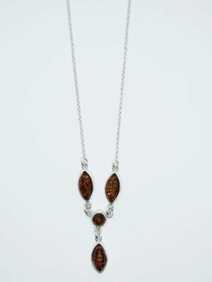 Silver Necklace Amber 4 Stones