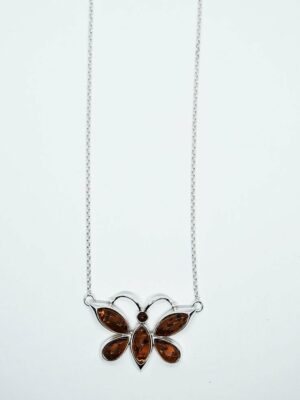 Silver Necklace Amber B/Fly