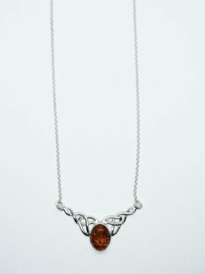 Silver Necklace Amber Celtic