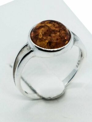 Silver Ring Amber Round