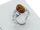 Silver Ring Amber Celtic Oval