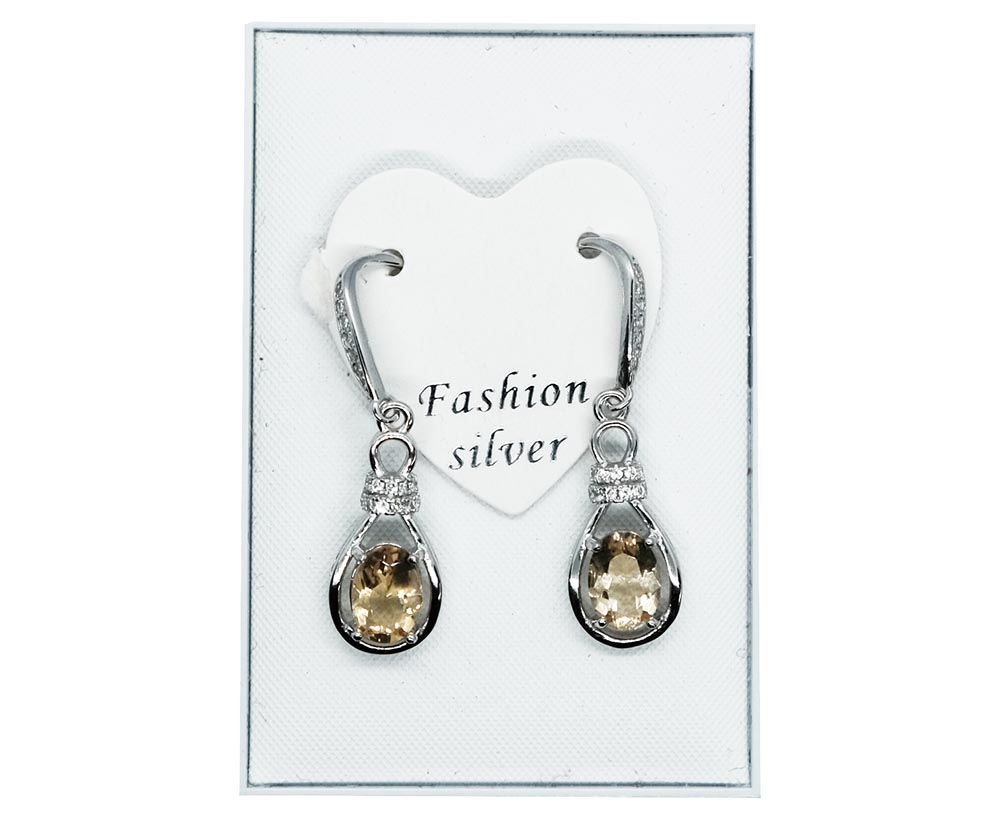 Silver Earrings Dangle Citrine