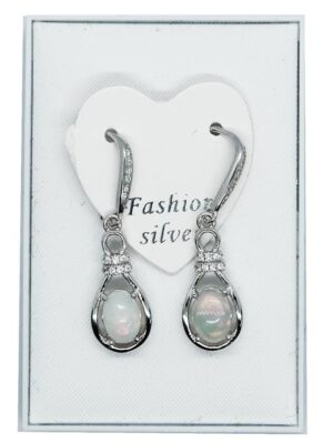 Silver Earrings Dangling Opal